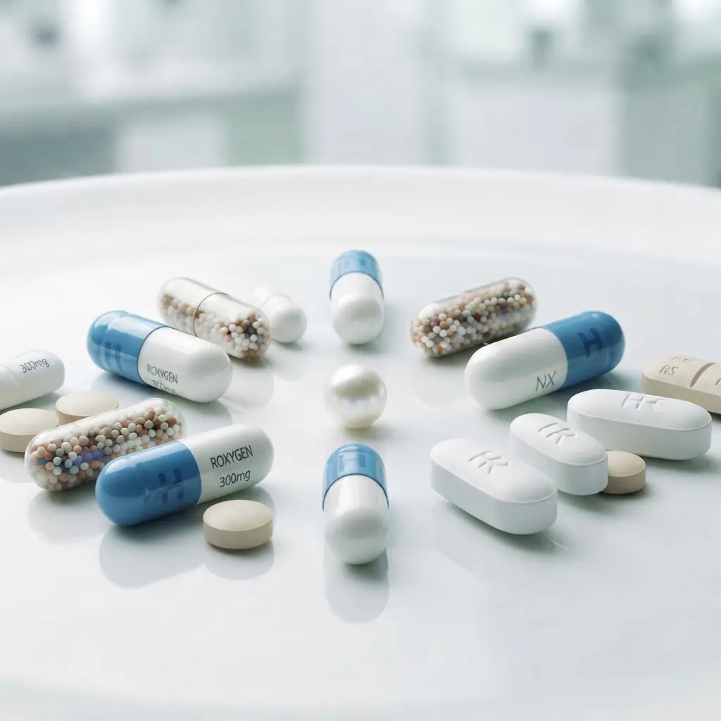 Precisely formulated capsules and tablets ready for packaging